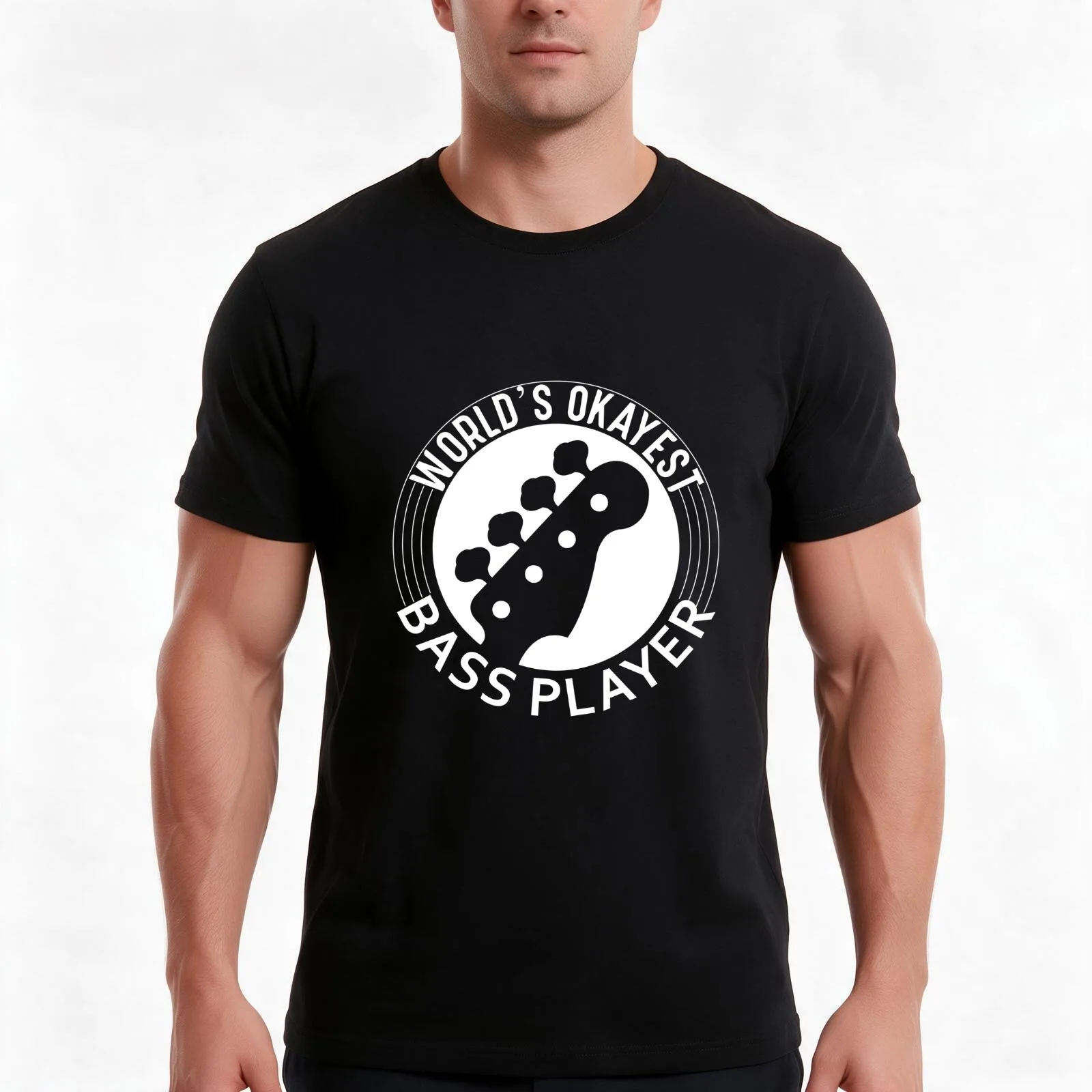 World's Okayest Bass Player-Bass Player-Bass Guitarist-Electric Bass-Bass Clef T-Shirt Summer Casual Cotton Tee 100% Cotton