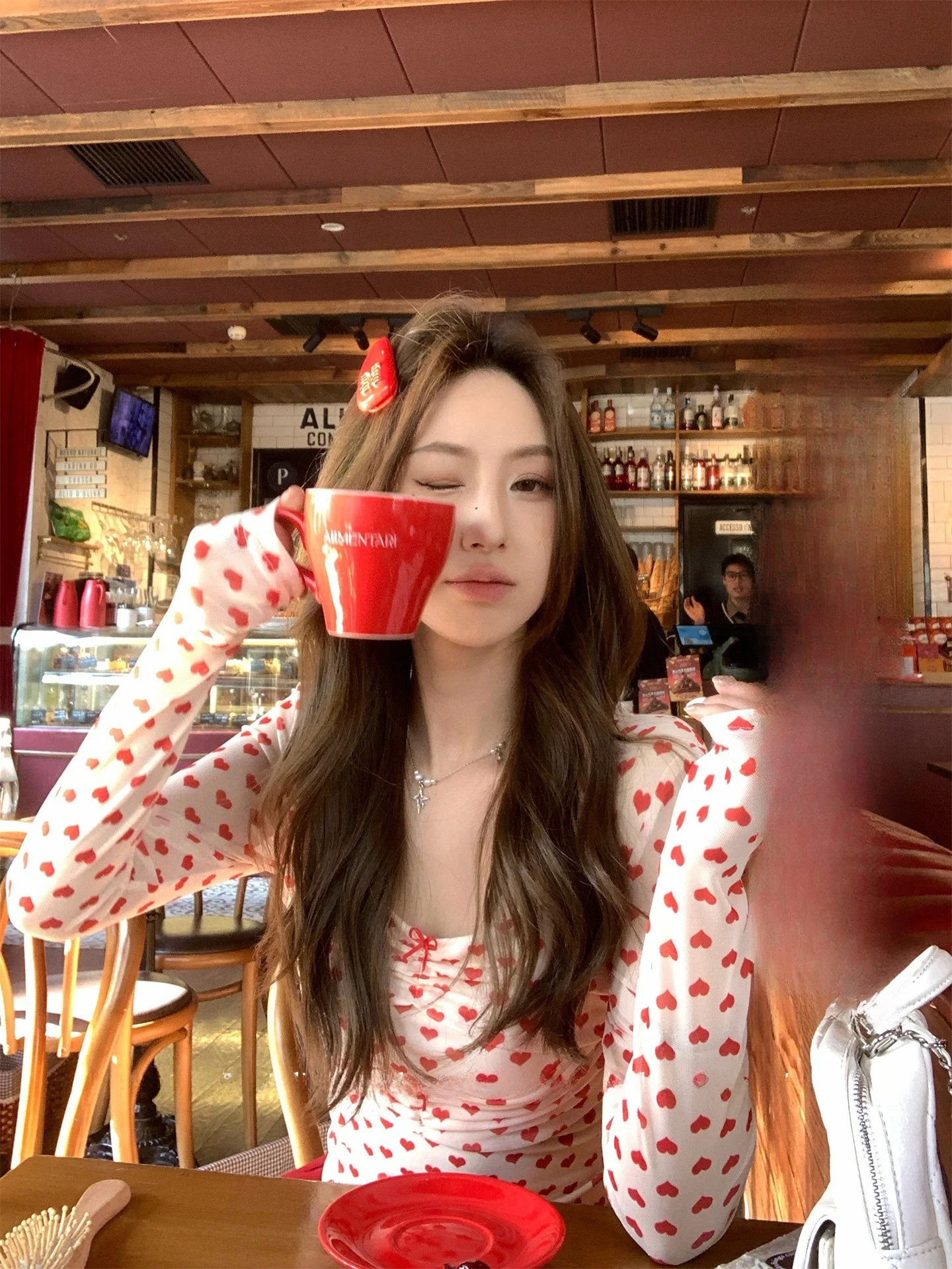 

Футболка Slim Fit с принтом в виде сердечек, корейский стиль, квадратный воротник, длинный рукав, женский топ, Sweet Creamy Sensation, весна-лето, новинка