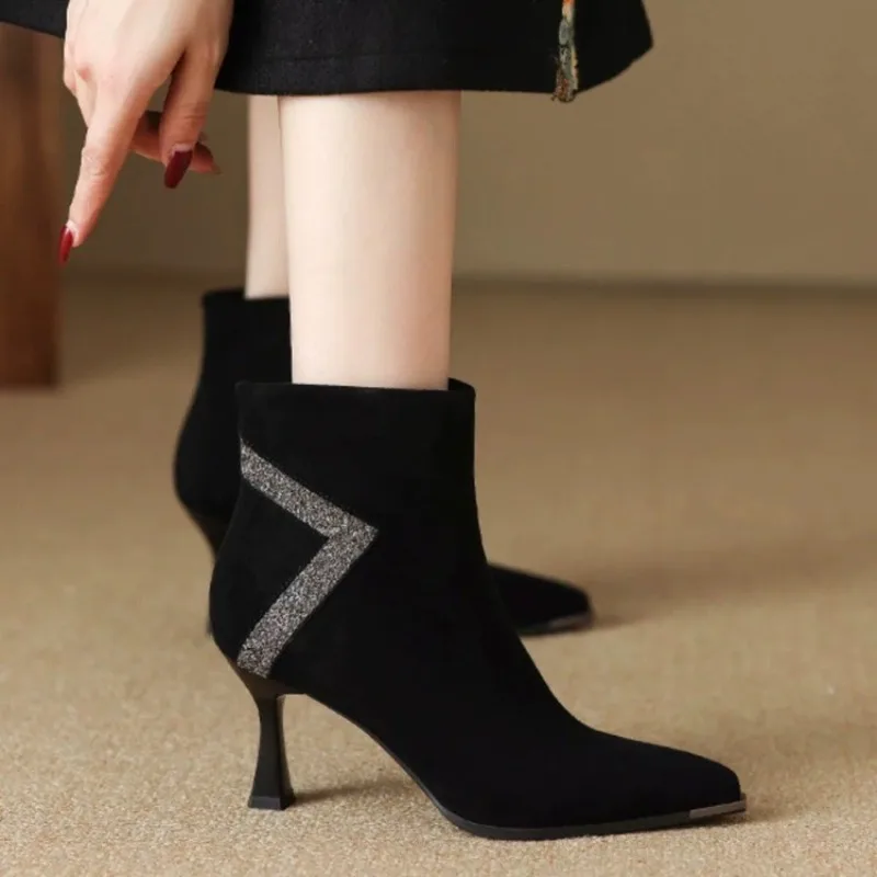 جديد الشتاء ort أحذية نسائية Fce اصطف عالية الكعب الجوارب الجلدية الناعمة أشار تو الجانب سستة الكورية Sle #1