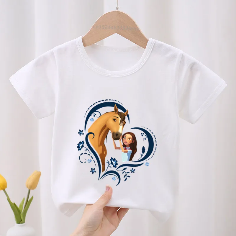 Lucky & Mustang Spirit Horse Cartoon Kids T-shirt Odzież dziecięca Letnia urocza odzież dla dziewczynek Chłopcy Koszulki z krótkim rękawem