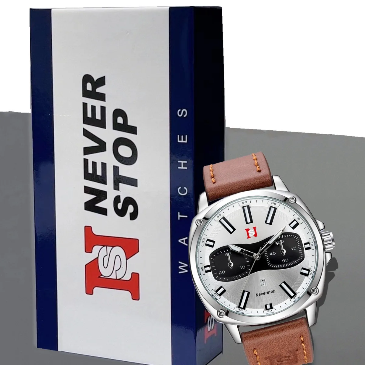 ساعة كوارتز رجالية على الطراز الأوروبي، ساعة يد كبيرة متعددة الوظائف مع حزام جلدي كلاسيكي