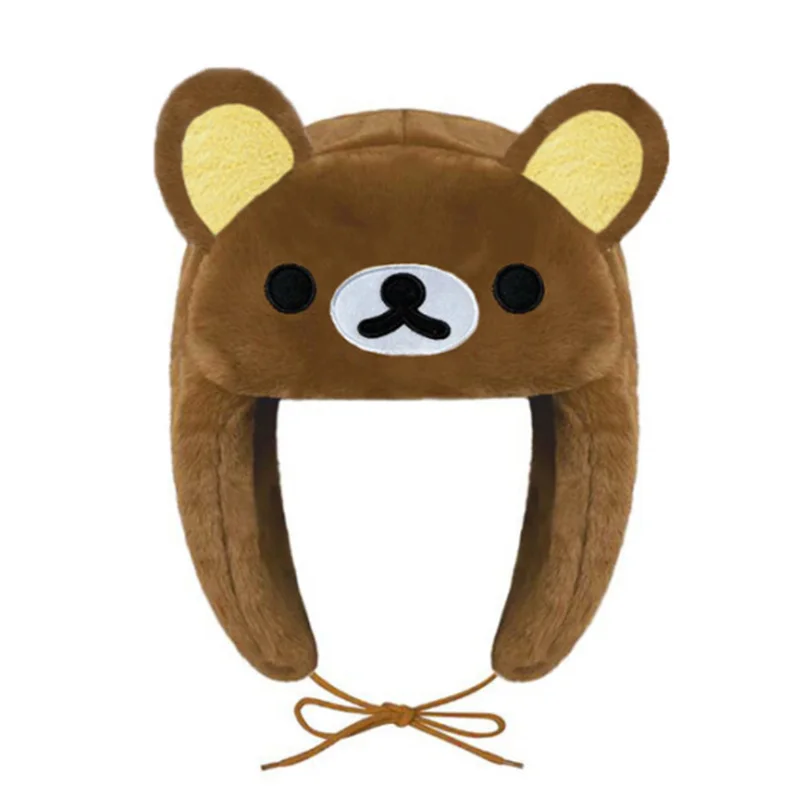 Rilakkuma Korilakkuma Bear Plush Hat Ushanka Cute Winter Hat for Women Men Cartoon Anime Cap Gorras