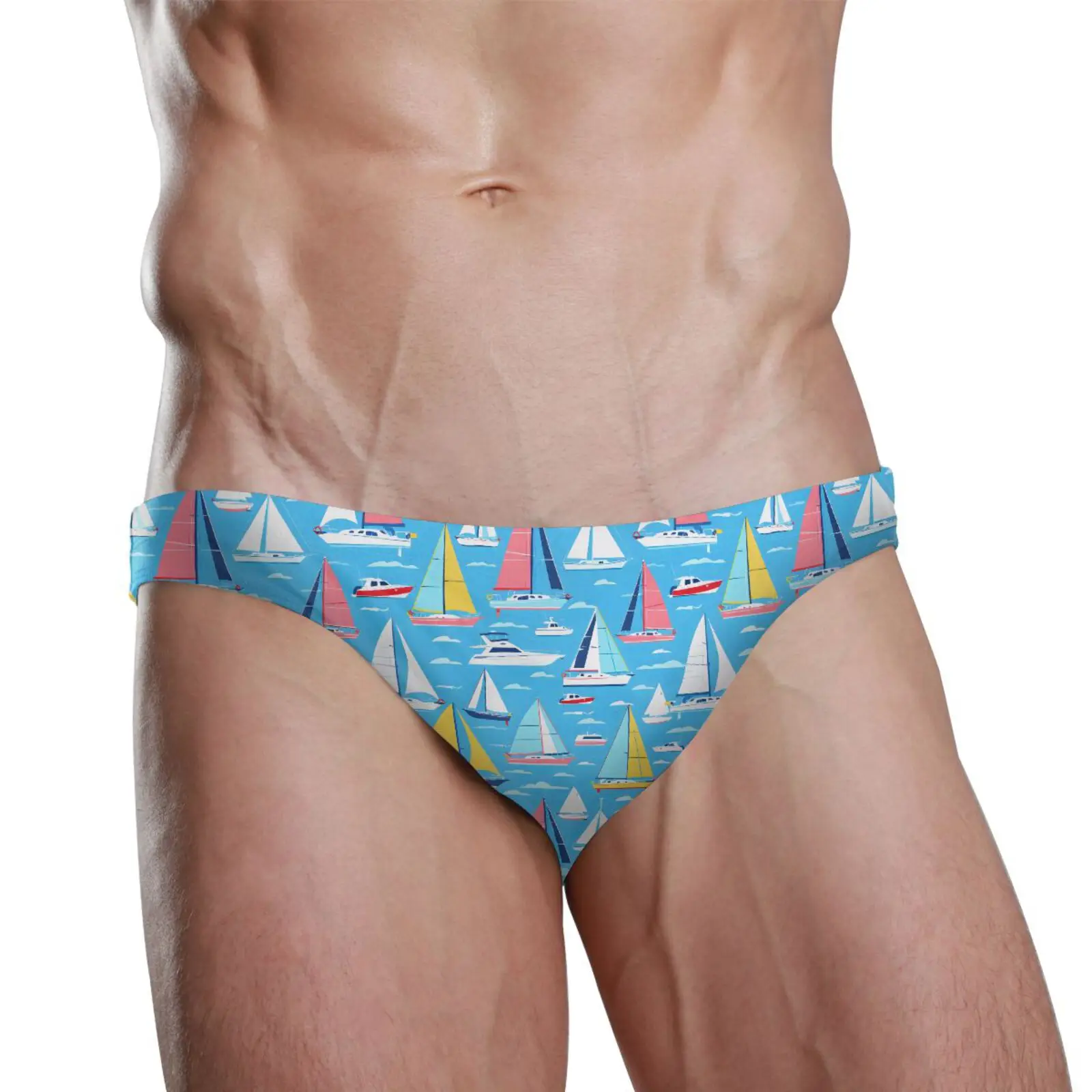 Man's Brand Swimming Briefs Low Waist Sailing print Swimwear drop With Push-up Pad Sexy Shorts Trunks Boxers Summer Men's Swim