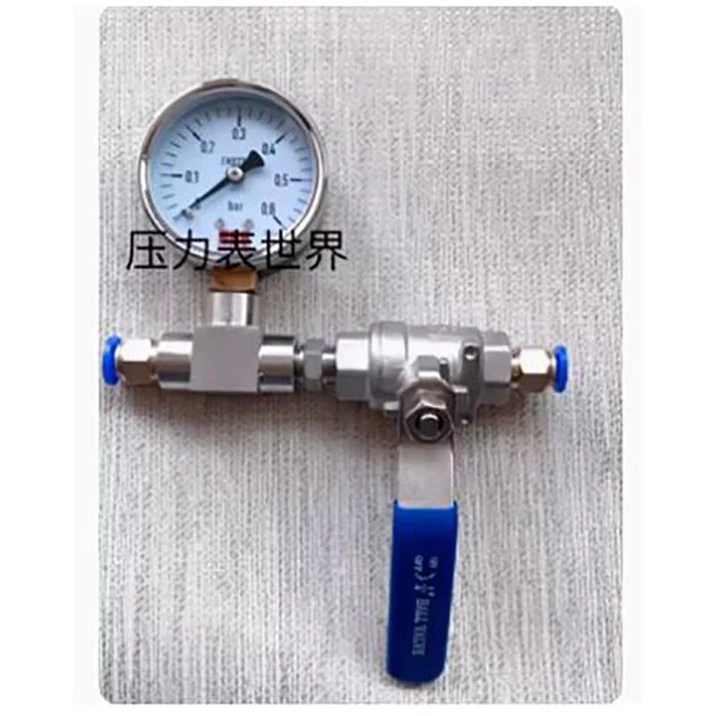 0.6bar gauge diameter 6cm pressure gauge with stainless steel three-way switch PU tube quick connector interface optional