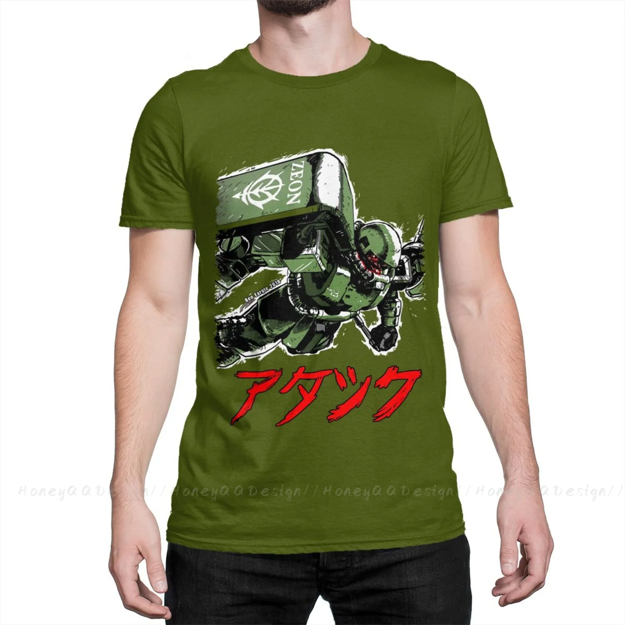 Print Cotton Shirt Hombre Zaku Attack Men Fashion Streetwear Adult T Shirt O neck