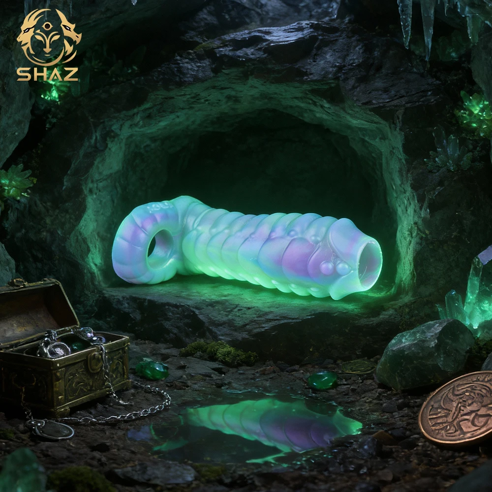 SHAZ Luminous Dragon Textured Penis Sheath Cock Sleeve Delay Ejaculation Ring Hollow Dildo Holster Adult Sex Toy for Men Gay 18+