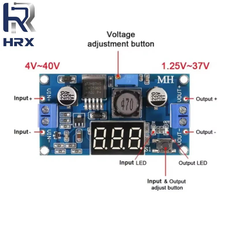 LM2596 DC DC Step Down Converter Voltage Regulator LED Display Voltmeter 4.0~40 to 1.3-37V Buck Adapter Adjustable Power Supply