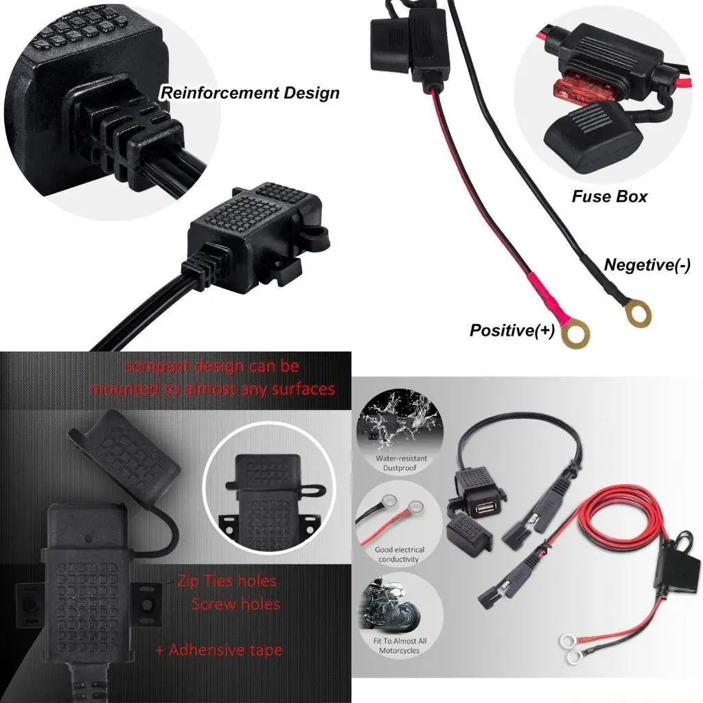 J0MA Cycling Equipment Safe SAE to USB Fast Charging Cable for Motorcycle Scooter