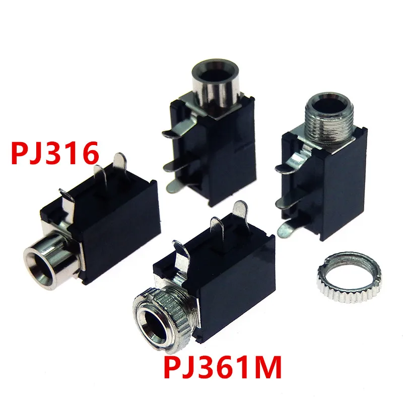 PJ-316 3.5mm Female Jack 3 Pin Socket Headphone Female Jack Audio Video Terminals PCB Mount Connector DIP-3 PJ316 3.5 mm Black