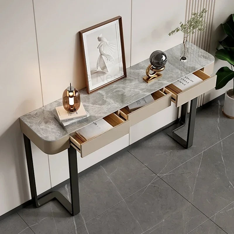 

Luxury Glossy Console Table For Hallway Living Room Slate Porch Side Table High-quality Drawer Cabinet Home Furniture 80/100/120