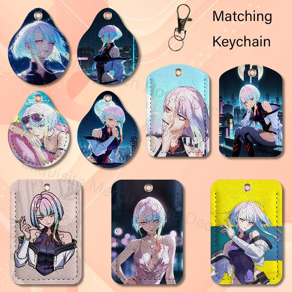 Cute L-Lucyna K-Kushinada PU Leather Card Holder Keychain Key Ring Door Lock Access Card Air Tag Case Keychain Card