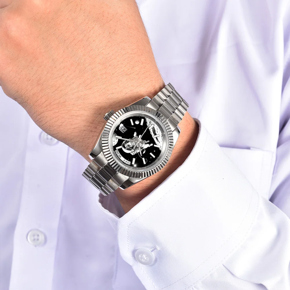 Креативные мужские часы 40 мм/36 мм, часы Miyota 8285, синие светящиеся автоматические механические часы с цветным принтом, котенок, щенок, космонавт