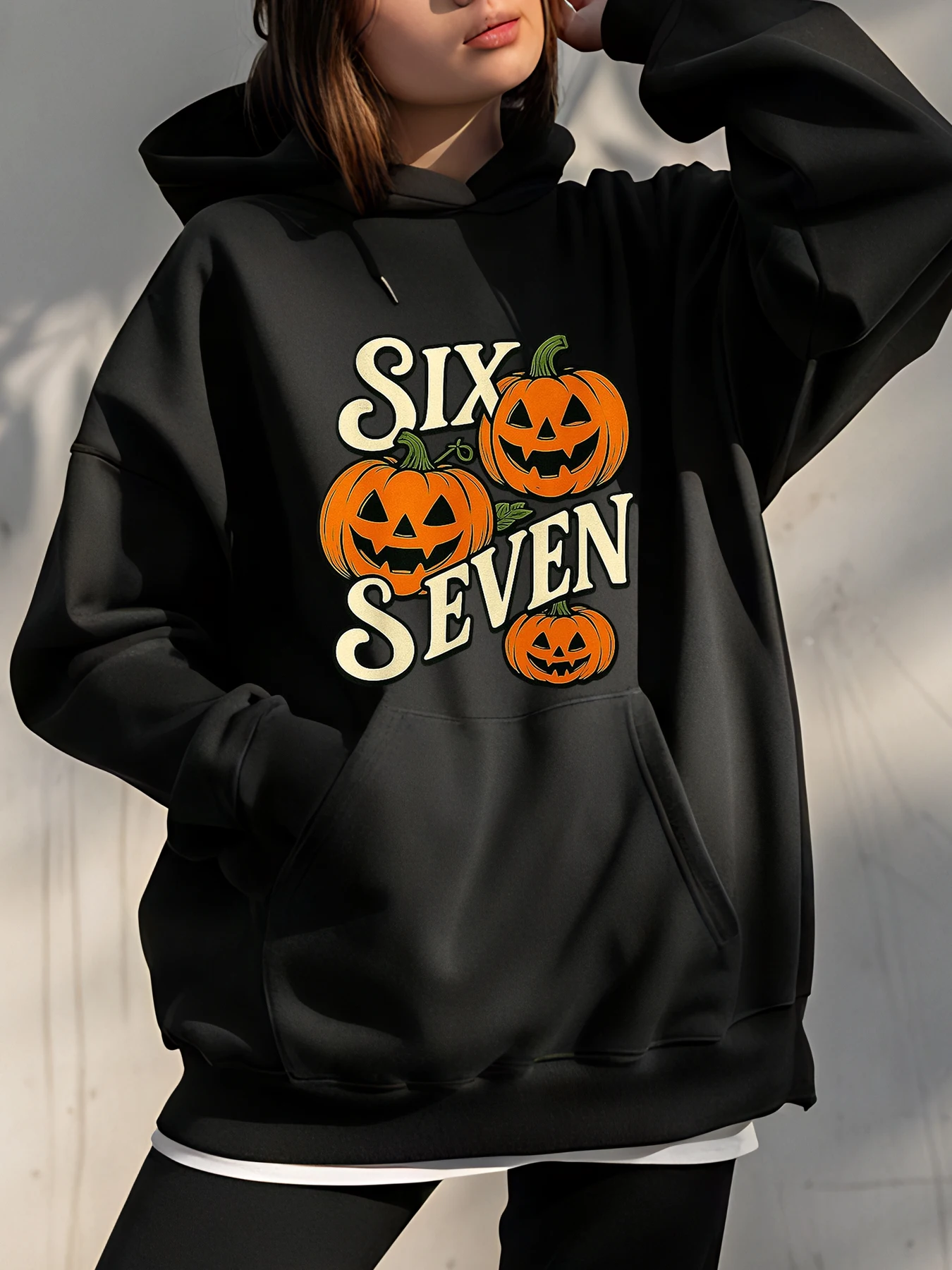 

Толстовка с принтом тыквы на Хэллоуин, женская повседневная толстовка, осенне-зимняя верхняя одежда, модный пуловер для девочек