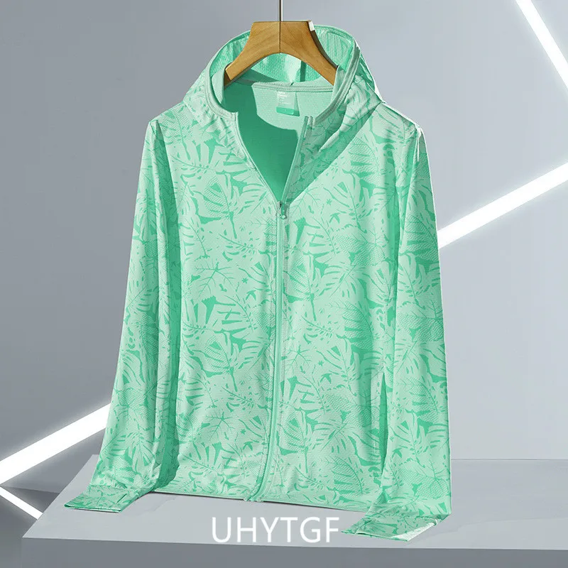 UHYTGF Jaket Musim Panas Luar Ruangan Pasangan Wanita Bertudung Bersirkulasi Perlindungan UV Tipis Tabir Surya Pakaian Wanita Mantel Sutra Es 4XL 2137