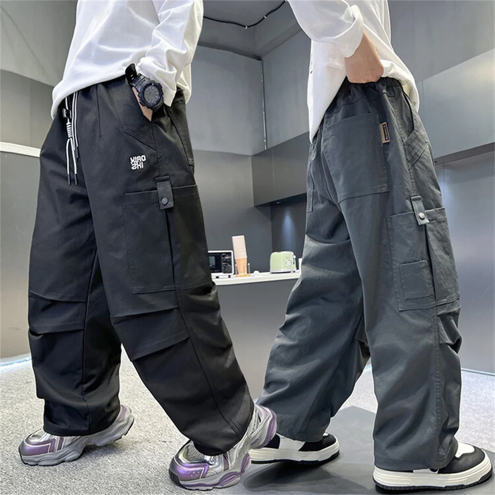 

8816 Korean Wide Leg Pants Street Dance Pants Boys' Casual Pants Children's Side Pockets Kid Cargo Pants Street Dance Pants