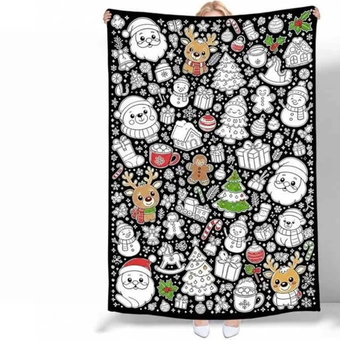 Shiba Inu Coloring Blanket Cute Kawaii Puppy Outline Blanket Portable Blanket for Children Play Time & Art
