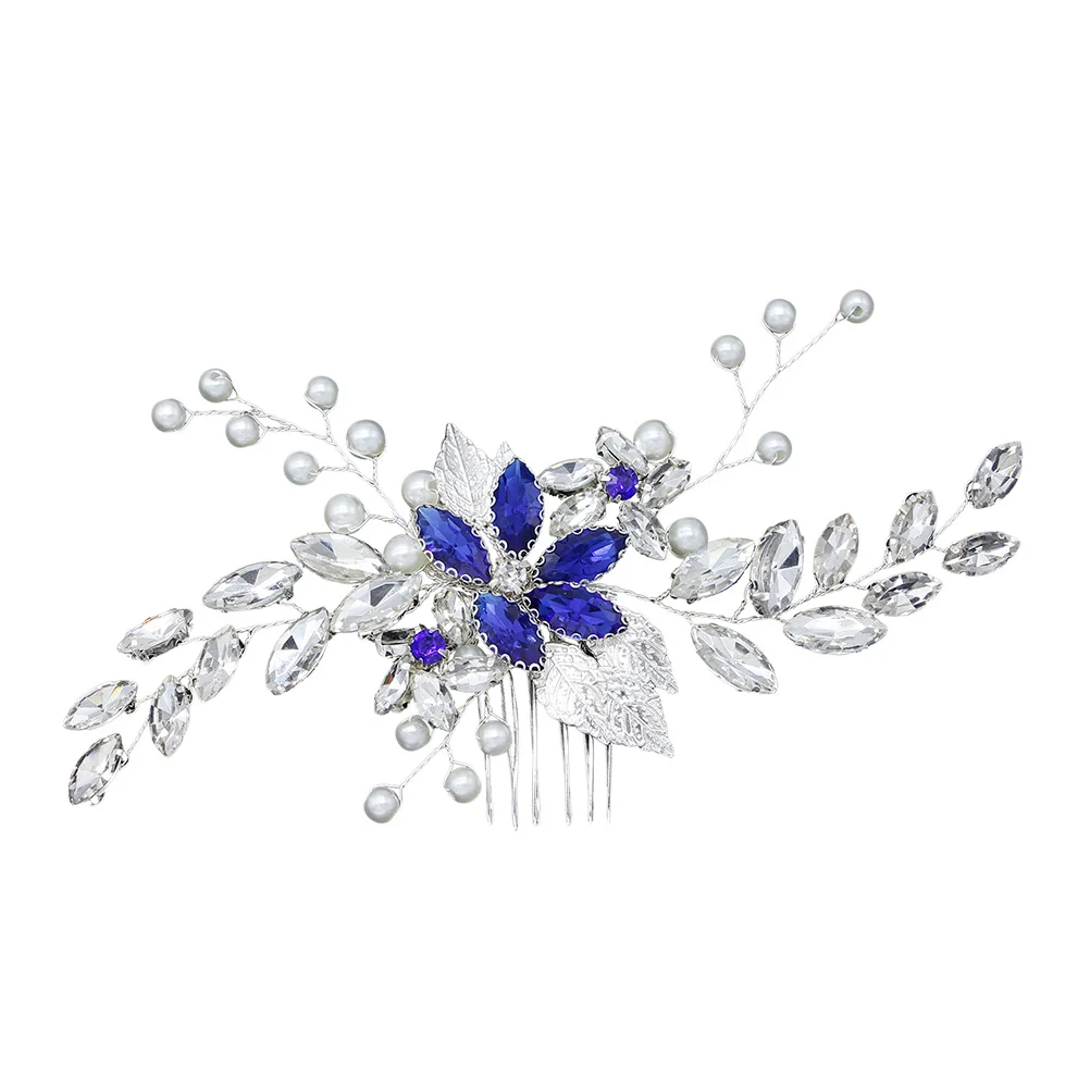 

Wedding Headpiece Bridal Hair Comb Crystal Pearl Rhinestone Design Blue For Bride Bridesmaid Updo Half Hairstyle Prom Party