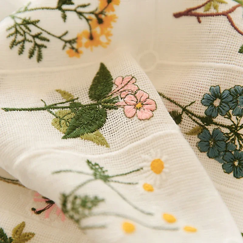 50x145cm White Cotton Mesh Color Plant Flower Embroidered Lace Fabric Clothing Skirt Dress Cheongsam Tablecloth Background Cloth
