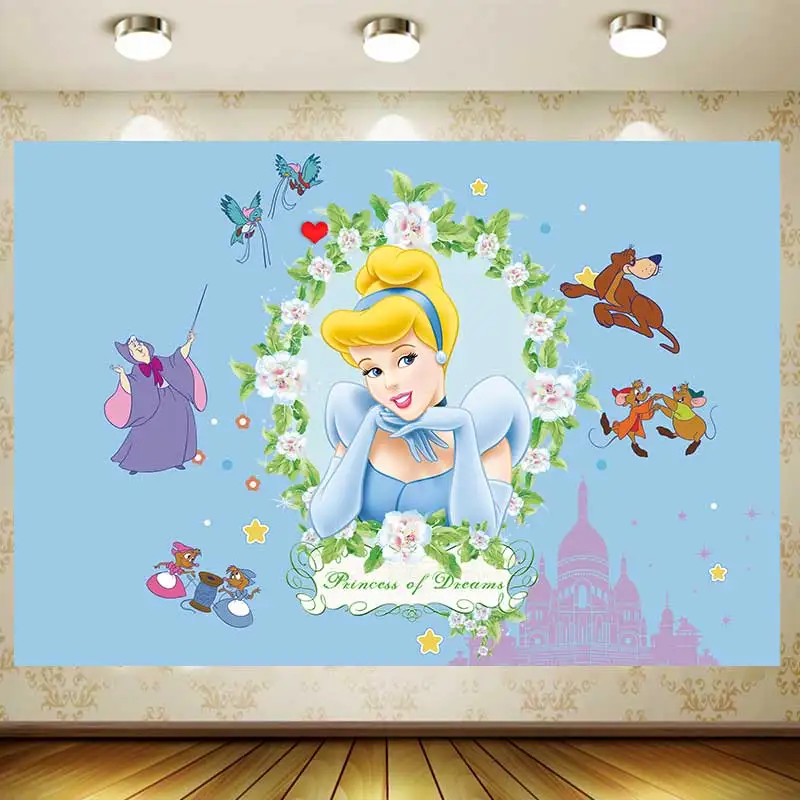 

Disney Cinderella Backdrop Balloon Birthday Supplies Girl Princess Party Banner Kid Cartoon Decoration Background Photography