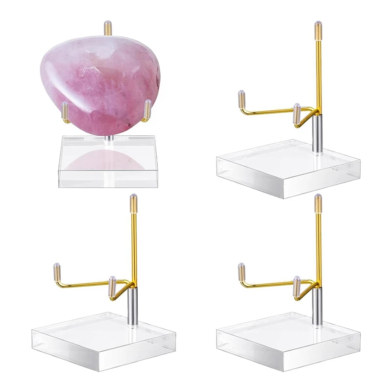 4 Pcs Adjustable Metal Arm Display Stand Easel With Acrylic Base Rock Display Easel Holder Acrylic Easel Gold Easy Install