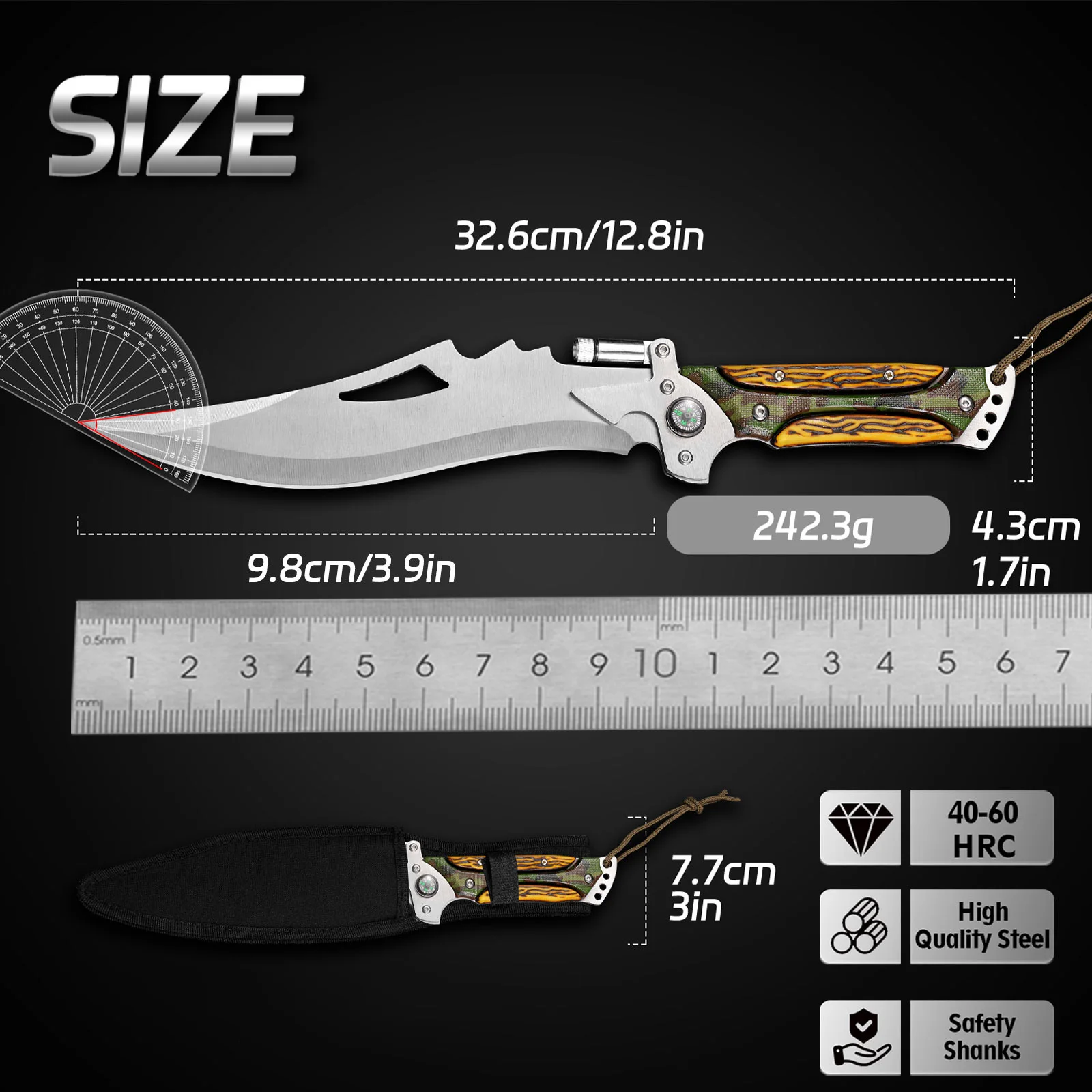 1pc Wilderness Survival Knife, Self-Defense, EDC Fixed Blade, Outdoor Military Tactical Knife and Survival Knife