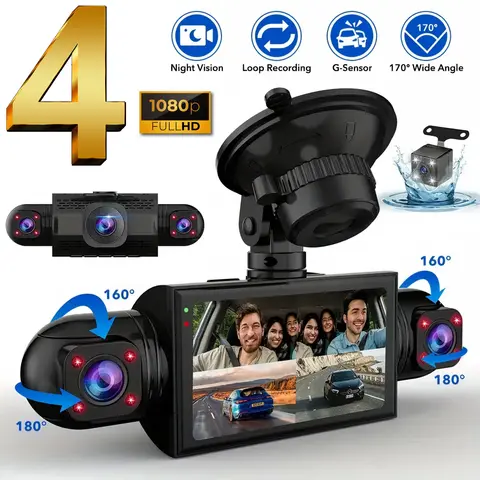 자동차 대시 캠 4 채널 블랙 박스 운전 카메라 FHD 1080P 전면 왼쪽 오른쪽 후면 야간 투시경 루프 녹화 하드 와이어 키트 추가