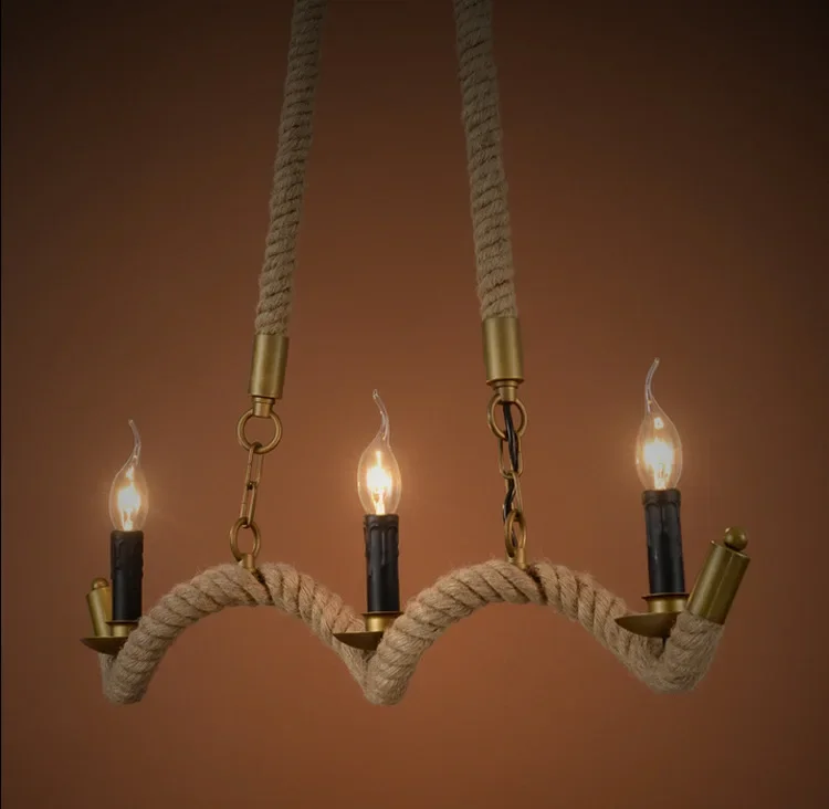 

Hemp rope 3 bulbs E14 Tom instrument pendant light small vintage restaurant lamp bar pendant lamps for wholesale supplier
