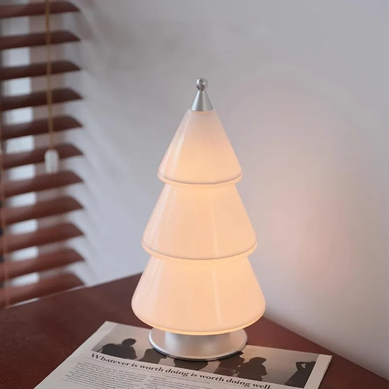 Creative Christmas tree table lamp, cream wind rechargeable touch dimming bedroom bedside atmosphere decorative lamp