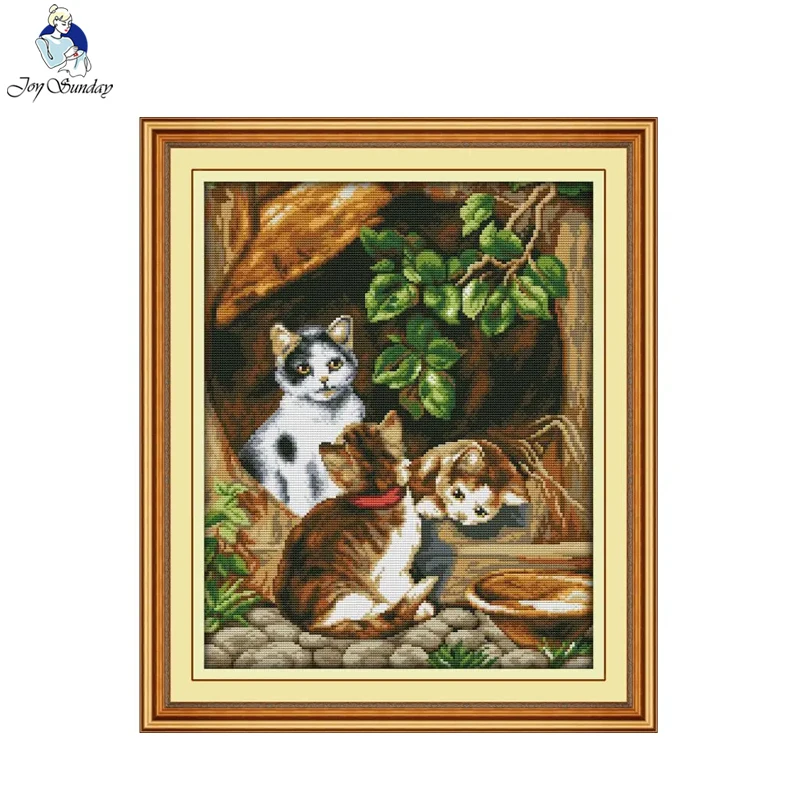 

Joy Sunday Cross Stitch Kits Three Cats HD Pattern Counted Printed Aida 16/14/11CT DIY Embroidery Set Handicraft Needlework Set