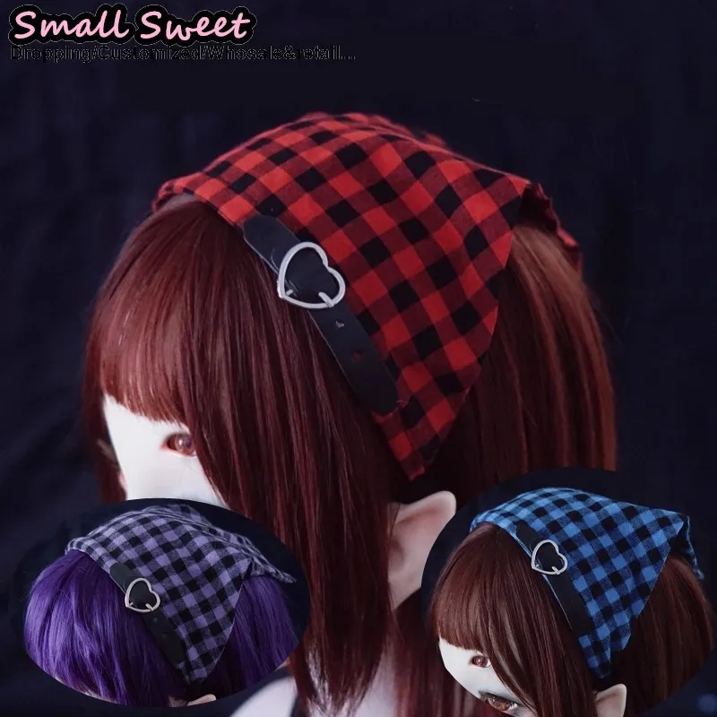 

Goth Hair accessories Harajuku Gothic Lolita Dark Y2K girl Punk hair band Headband Hair Hoop triangular bandage grid