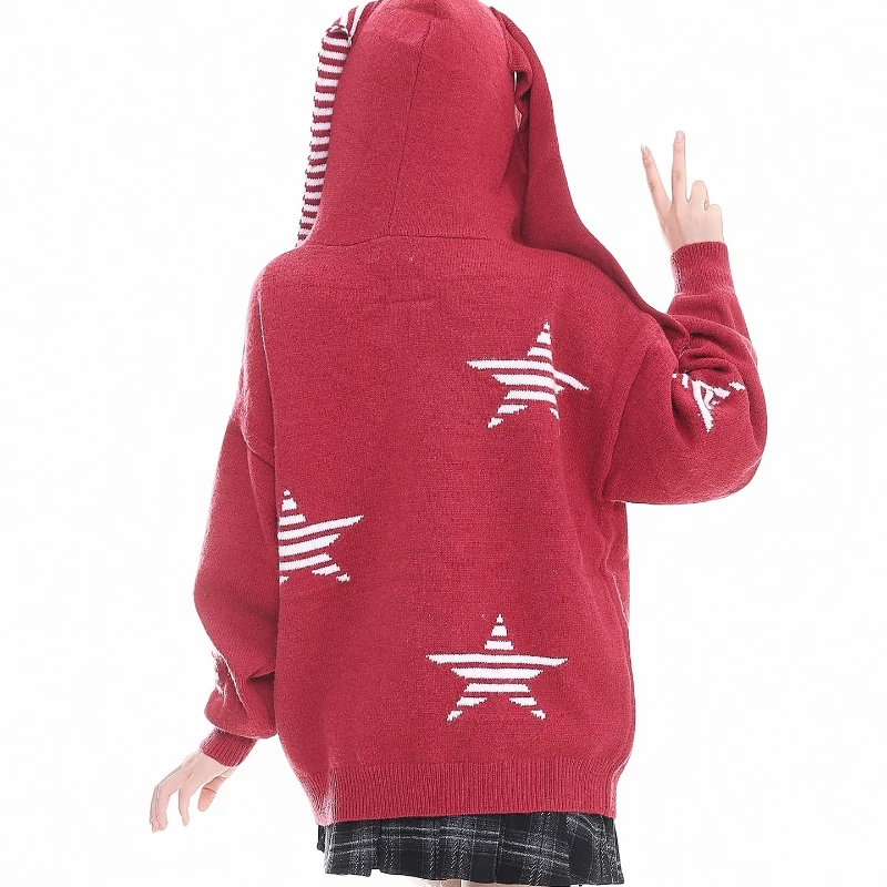 Christmas Red Hooded Women's Sweaters Coat 2025 Autumn Winter Design Sweet Loose Versatile Y2k New Year Cardigan Coats Ladies