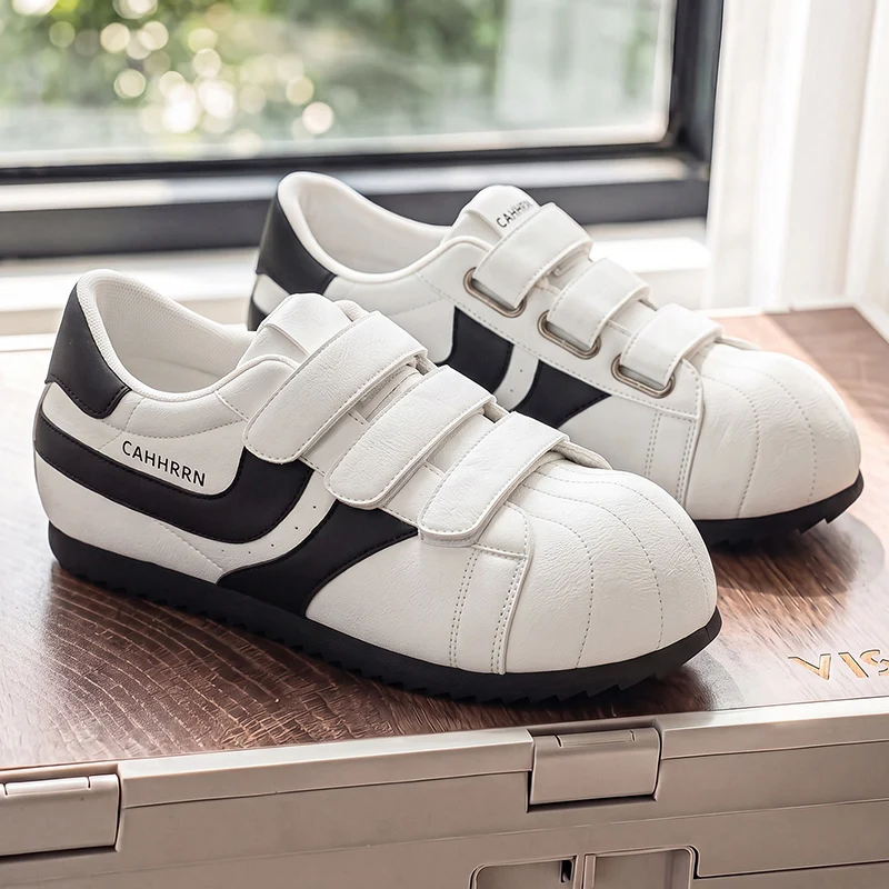 Men's Magic Tape Low‑Top Casual Sneakers 39‑44, Color Block Shell Toe Flat Shoes, Lightweight Daily Walking Footwear