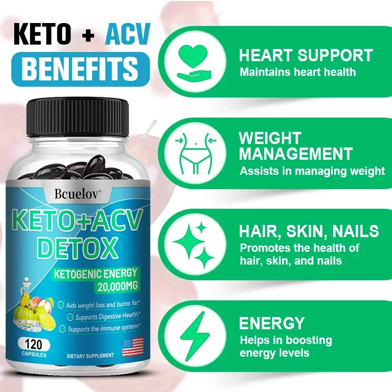Bcuelov 100% Natural and Organic Apple Cider Vinegar Capsules for Weight Management, Digestion, Detoxification and Weight Loss