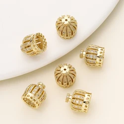 2/4pcs 14/18K Gold Plated Large Flower Bead Caps with Zircon Crown Beads Caps Tassel Caps for DIY Jewelry Making Accessories