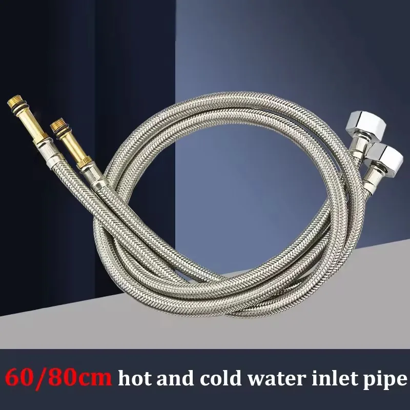 60/80/100cm Stainless Steel Braided Faucet Hose Water Heater High Pressure Explosion-proof Pipe Faucet Pointed Water Inlet Hose