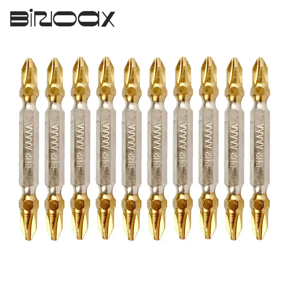 Binoax PH2 Cross Double Head Screwdriver Bits 2/5/10Pcs 65mm Titanium Coated Electric Hex Shank Magnetic Screw Driver Drill Bit