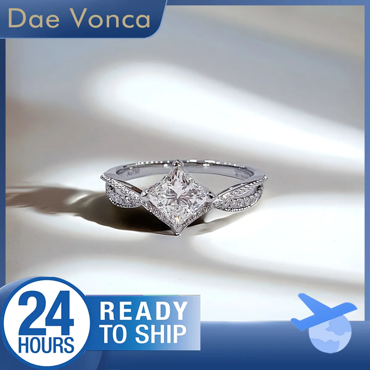 

18K White Gold Lab Diamond Ring Princess and Round Lab Grown Diamond Ring Twist Shank Lab Diamond Gemstone Engagement Ring