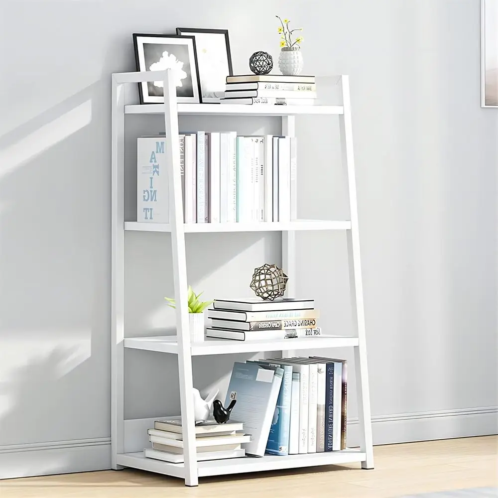 

Floor-Standing White Steel and Wood 4-Tier Bookshelf, 50cm Wide Display Stand