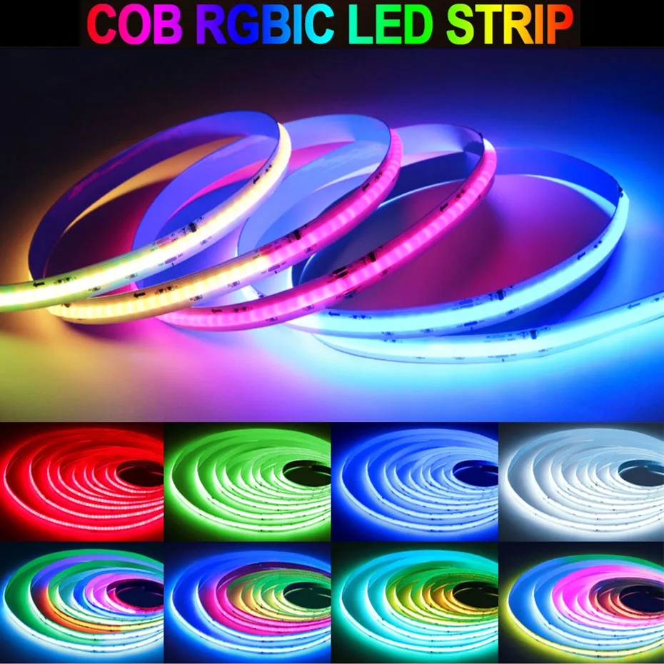 

Светодиодные ленты 24 В COB RGBIC RGB IC, Адресуемая Светодиодная лента, полноцветная светодиодная полоска с клейкой лентой, гибкое декоративное освещение