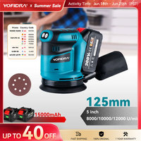 YOFIDRA 125mm Electric Orbital Sander 3 Speeds Adjustable Rechargeable Polishing Grinder Machine For Makita 18V Battery