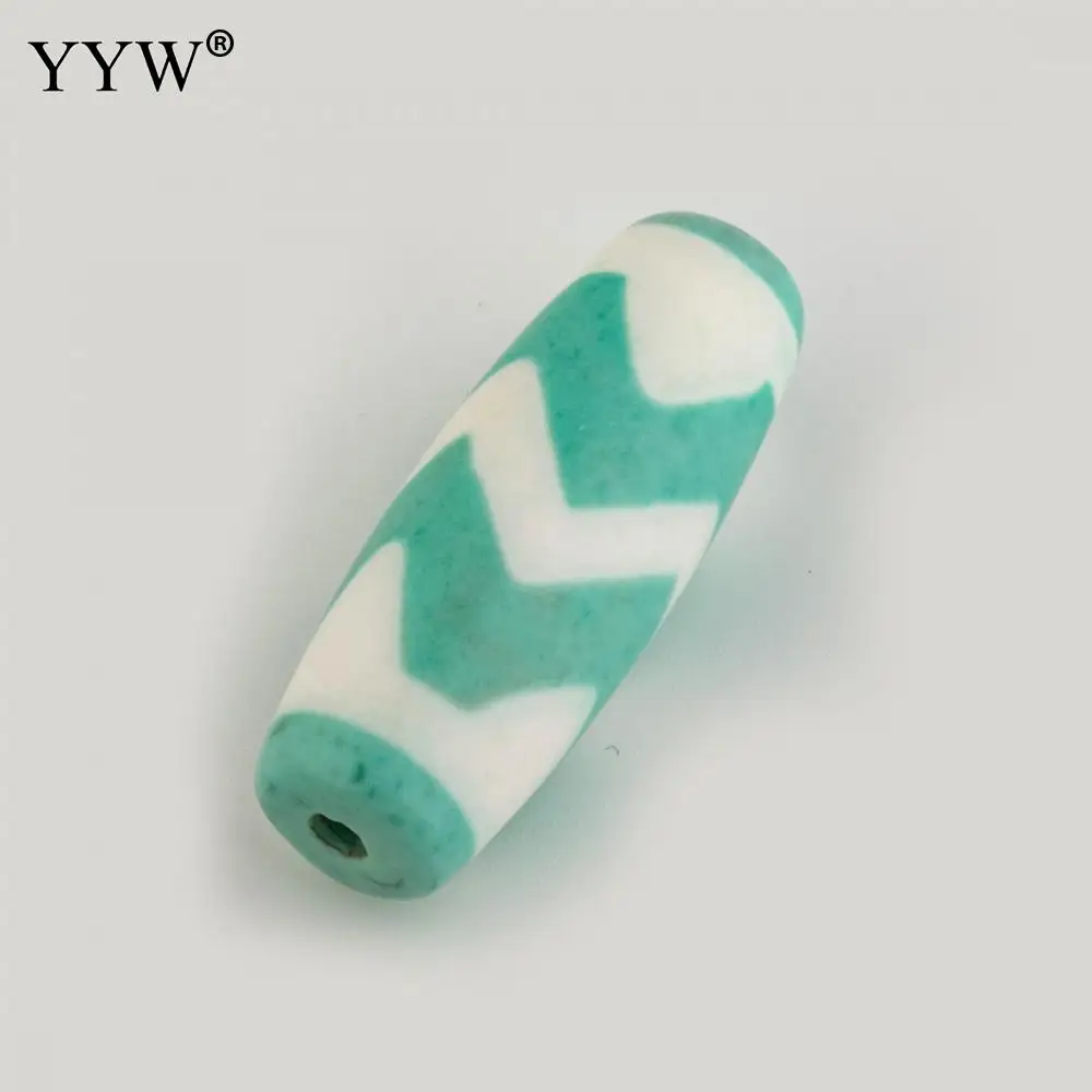 1pc 30x11mm Tiger Teeth Natural Tibetan Agate Dzi Beads Jade Green And White Drum Stone For Buddhist Jewelry Making Accessories