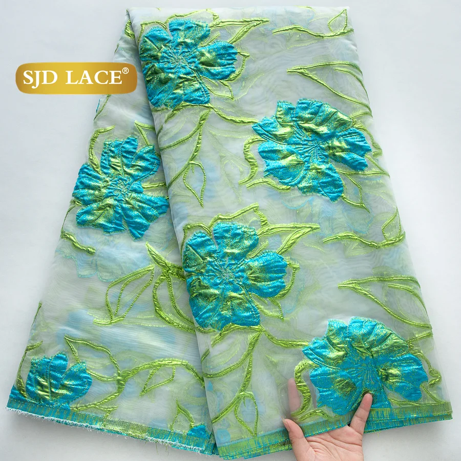 SJD الدانتيل النيجيري الأفريقي الديباج أقمشة الدانتيل 5 ياردة 2025 جودة عالية الفرنسية الجاكار مذهب الدانتيل للنساء فساتين الحفلات 4471 #1