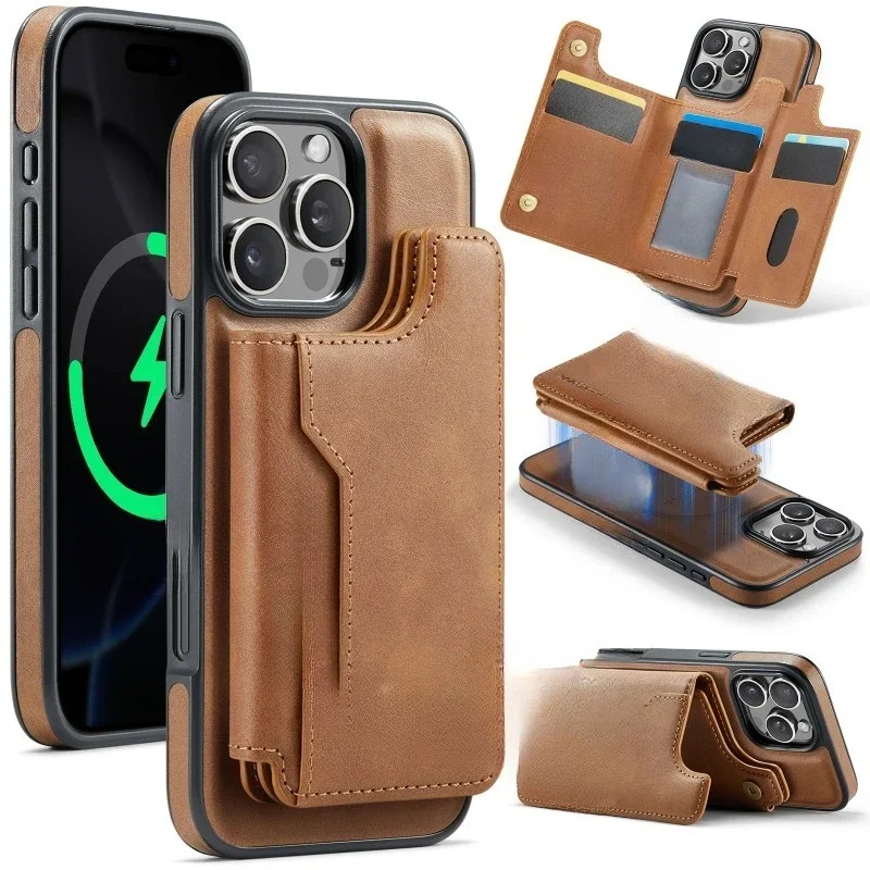 Business Leather 2-in-1 Removable Magnetic Charging Phone Case with Magnet Card Holder