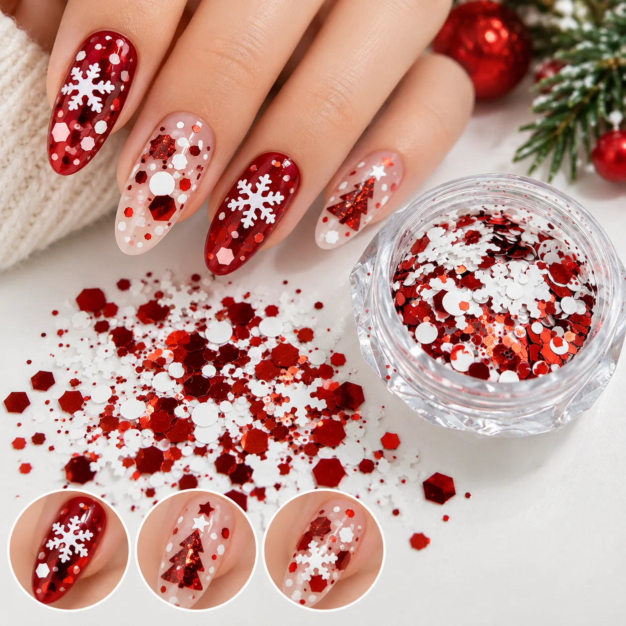 Christmas Nail Art Glitter Sequins Charms Parts Mix Gold Stars Snowflakes Holographic Flakes 3D Nail Decorations DIY Manicure