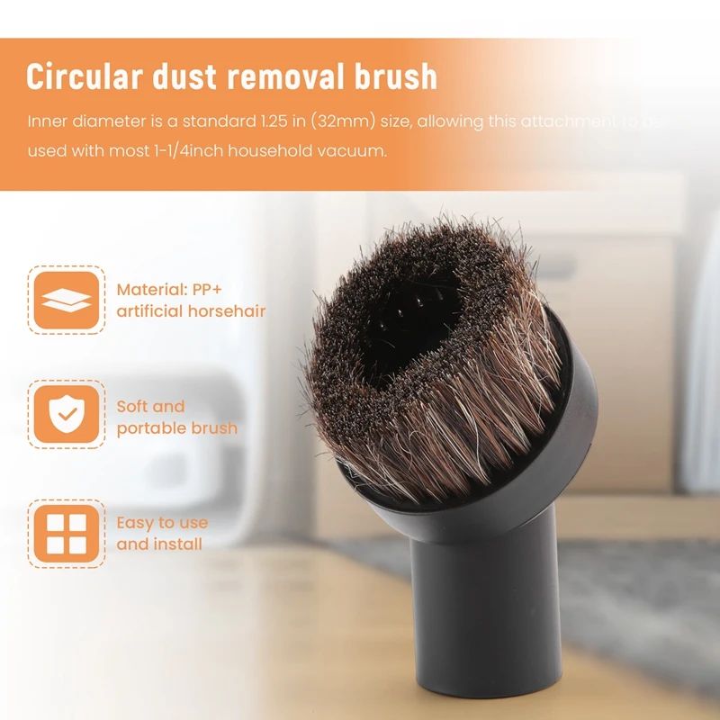 Promotion!Vacuum Cleaner Brush Round Dust Brush, 25Mm Horse Hair Vacuum Cleaner Attachment Replacement, For Most Brand Accepting