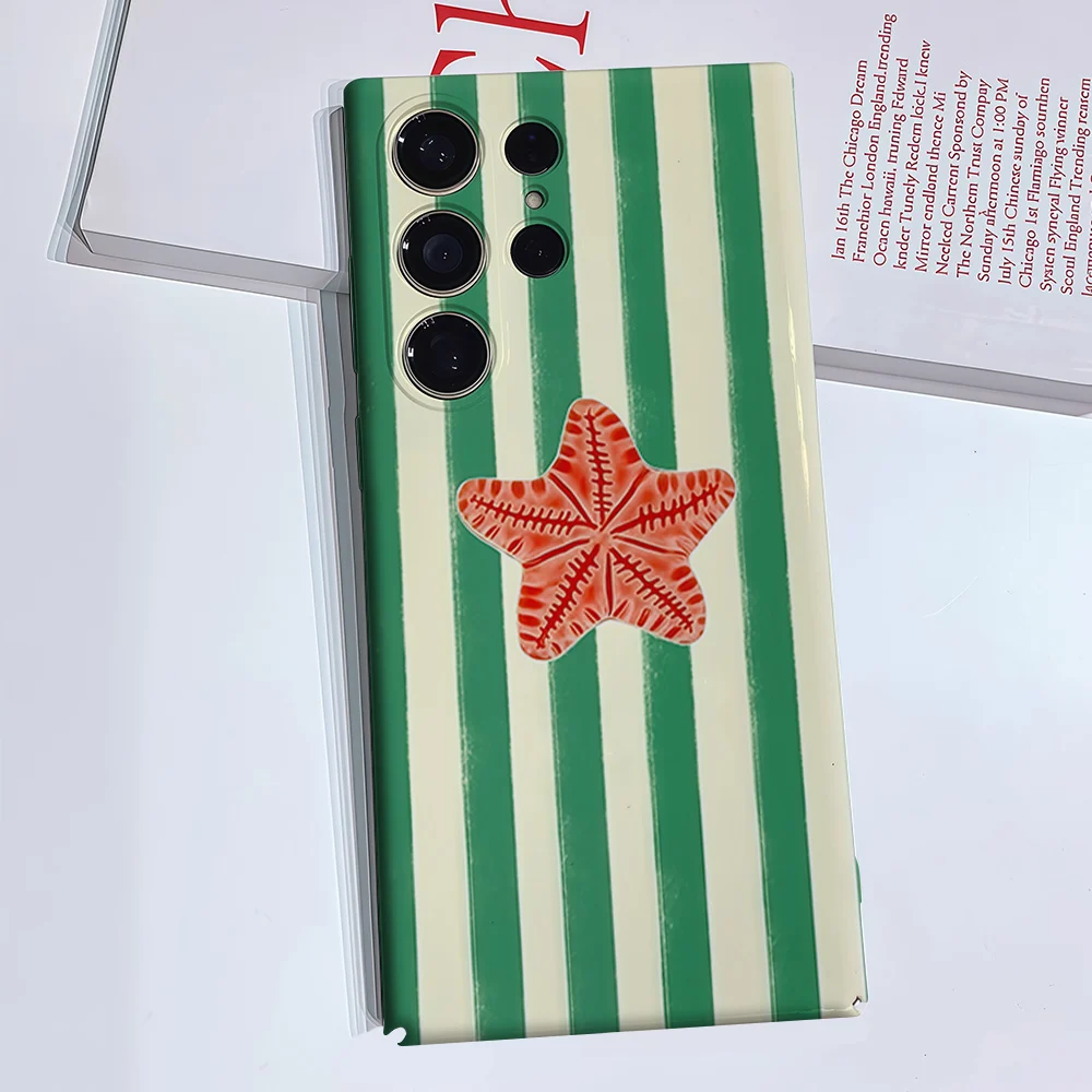 Starfish Stripes Phone Case for Samsung Galaxy S26 S25 S24 S23 Ultra Plus Luxury Double-layer anti-fall Back Cover