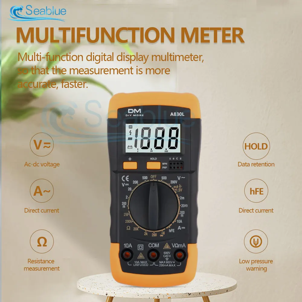 A830L Digital Multimeter LCD Voltmeter Ammeter DC AC Current Voltage Tester Machine Volt Amp Meter with Buzzer Function