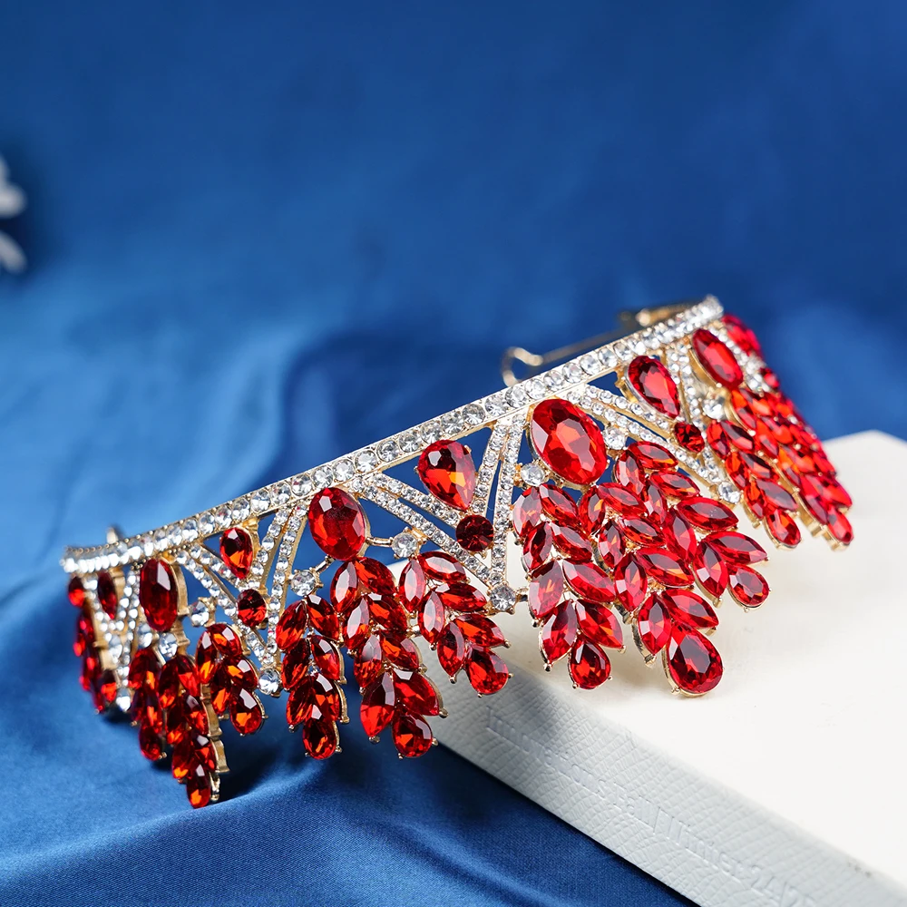 تاج الزفاف - غطاء رأس زفاف فاخر من الكريستال المتلألئ وحجر الراين على شكل ريشة وليمة الملكة والأميرة