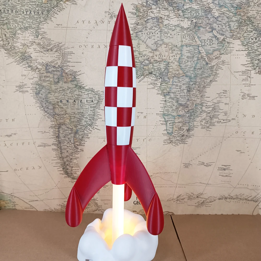 37CM 3D Print Space Rocket Launching Belgium France Comic Objectif Lune Moon Aventures Herge LED Light Type C Decor Figure Model