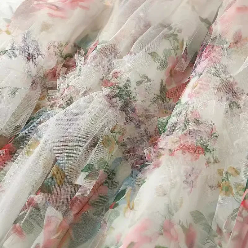 French Irregular Skirts Patchwork Women Floral Mesh A-Line Skirt  Court Style Streetwear High Waist Casual Daily Spring Summer